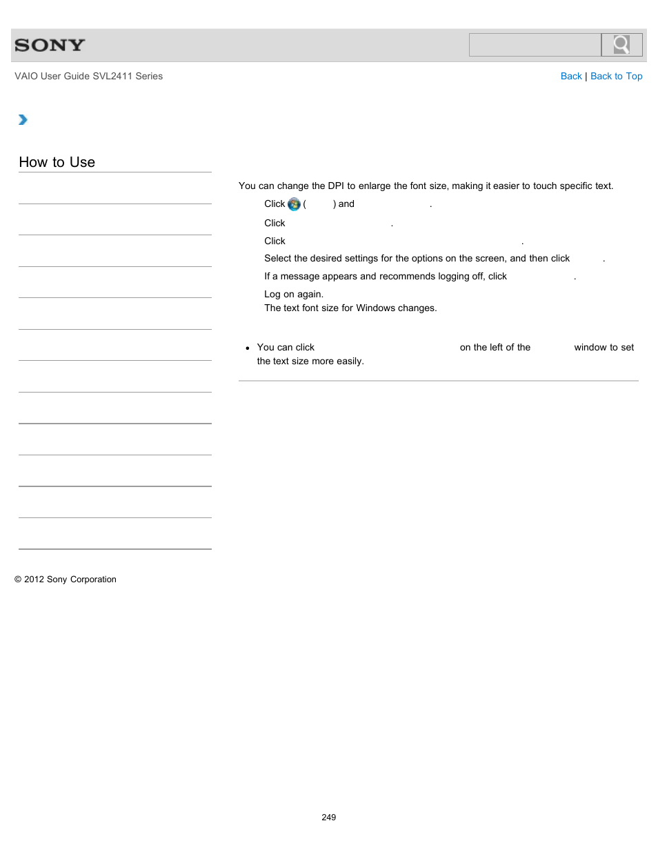 How to use | Sony SVL241190X User Manual | Page 249 / 522