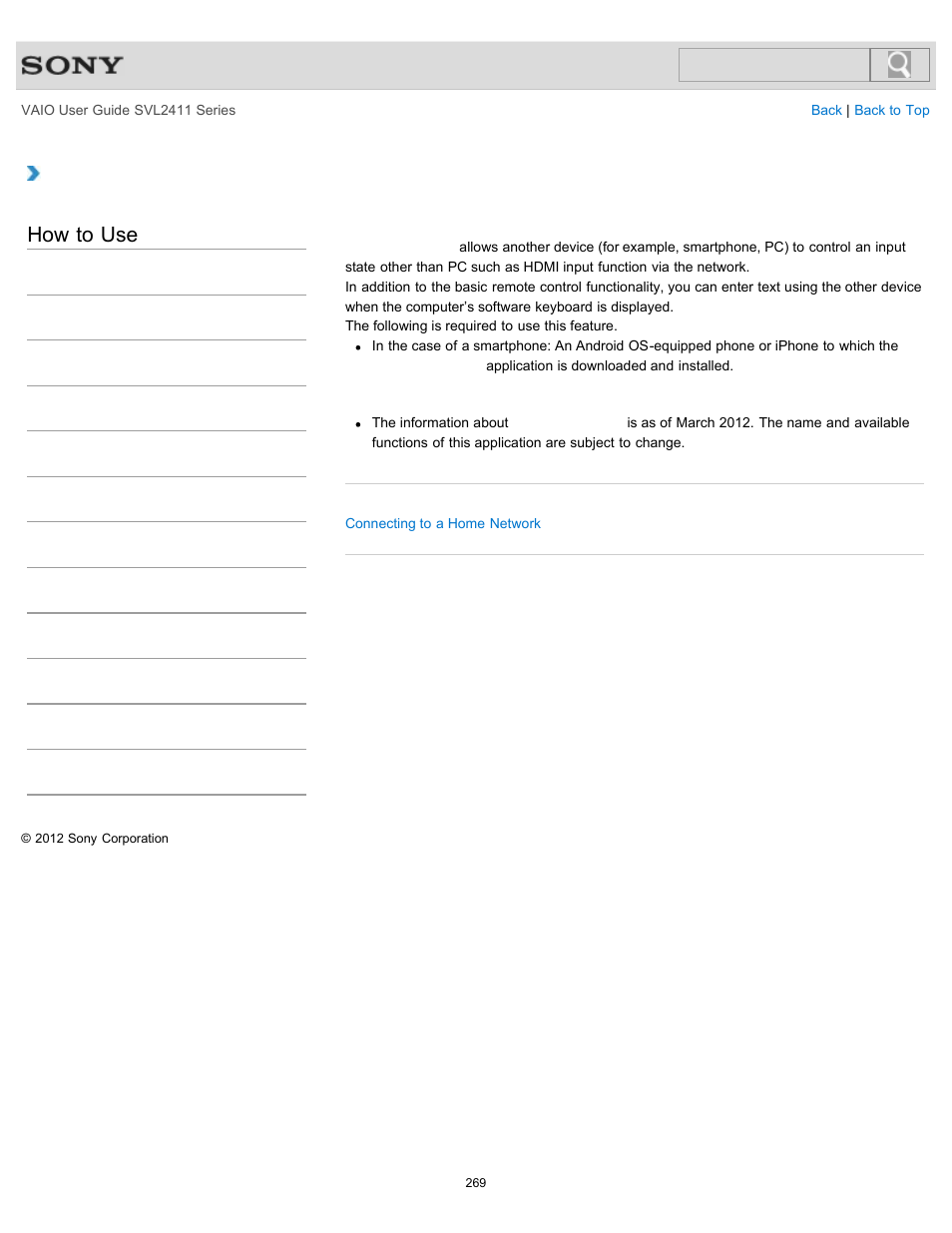 About media remote, How to use | Sony SVL241190X User Manual | Page 269 / 522