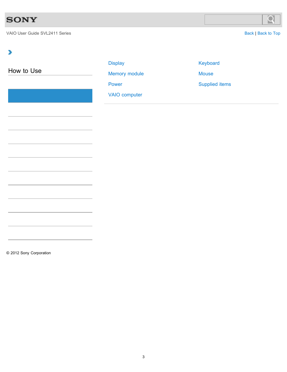 Setup, How to use | Sony SVL241190X User Manual | Page 3 / 522