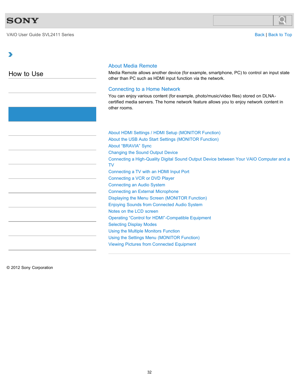 Peripheral device, How to use | Sony SVL241190X User Manual | Page 32 / 522