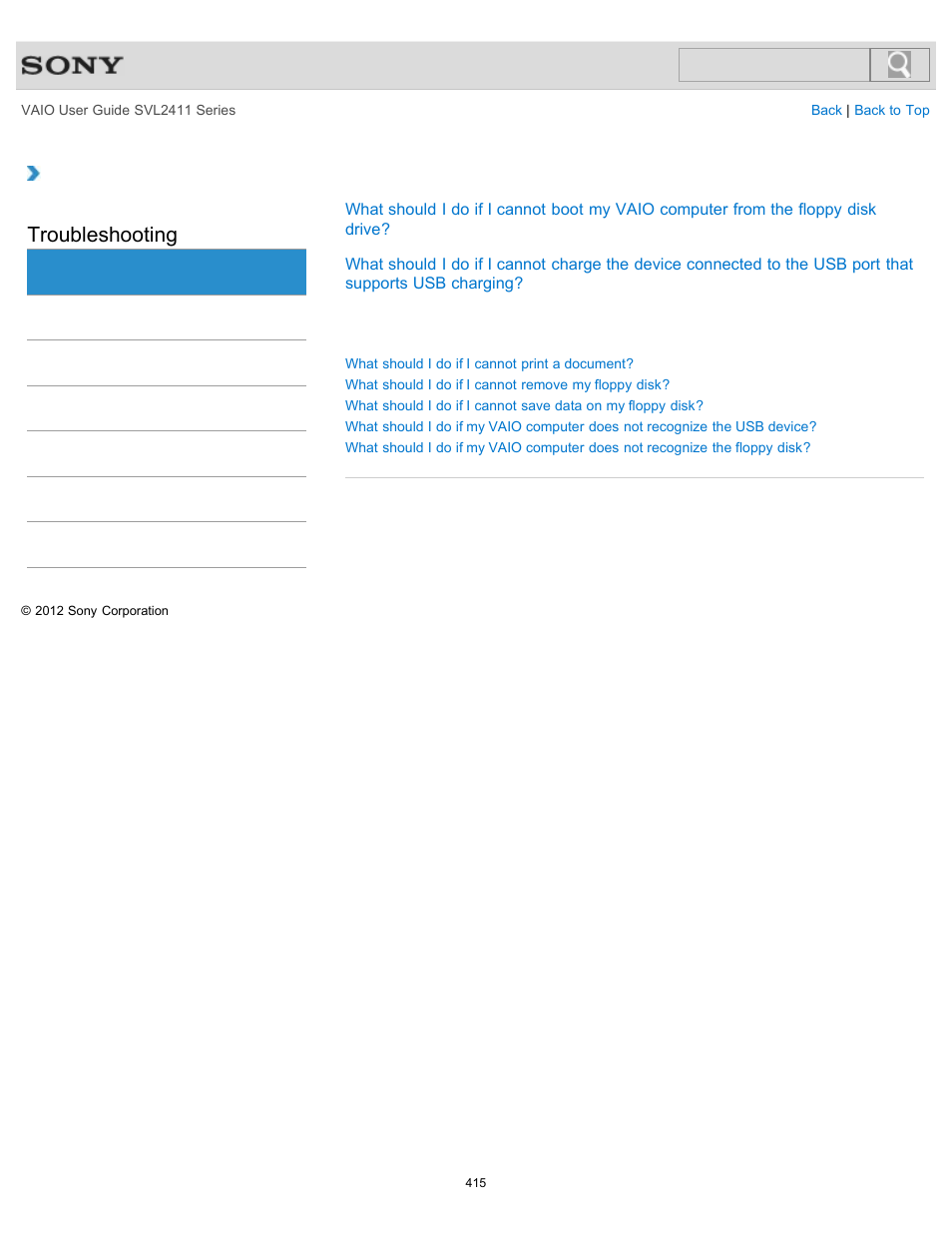 Troubleshooting | Sony SVL241190X User Manual | Page 415 / 522