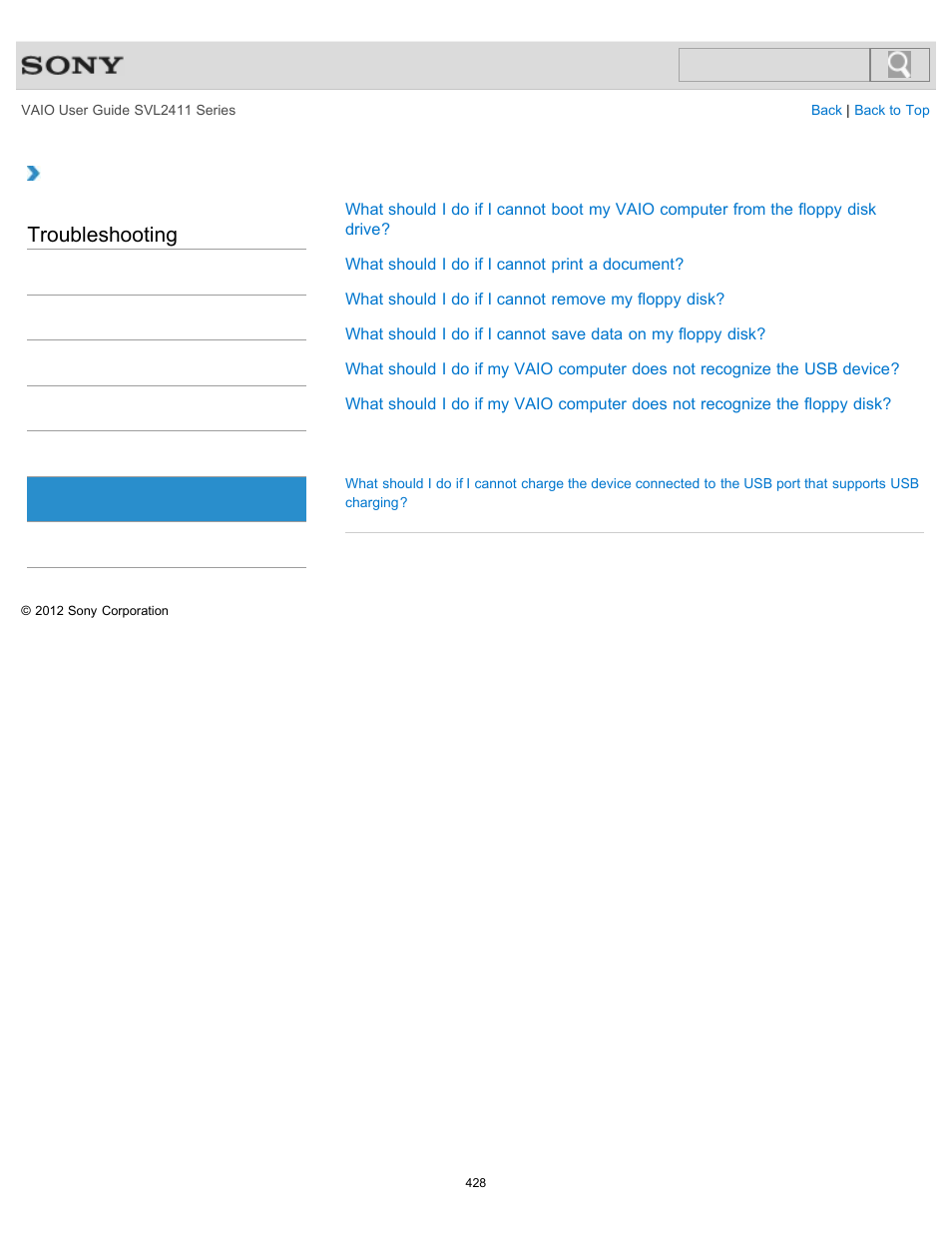 Troubleshooting | Sony SVL241190X User Manual | Page 428 / 522