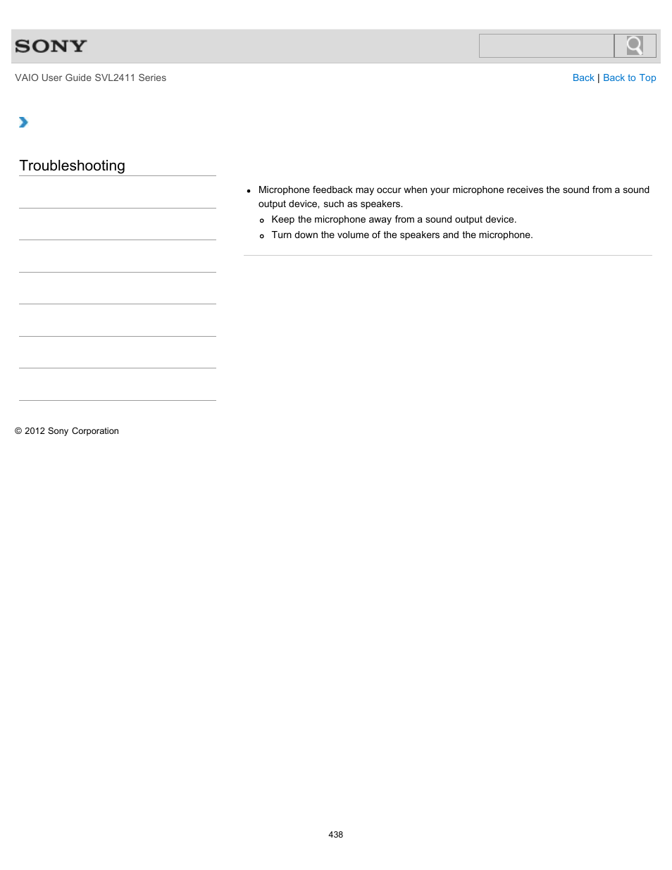 Microphone, Troubleshooting | Sony SVL241190X User Manual | Page 438 / 522