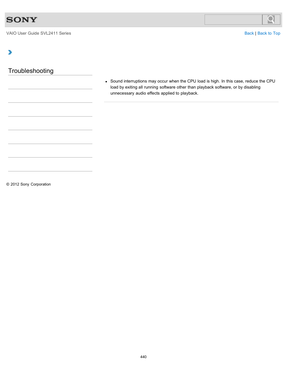 Troubleshooting | Sony SVL241190X User Manual | Page 440 / 522