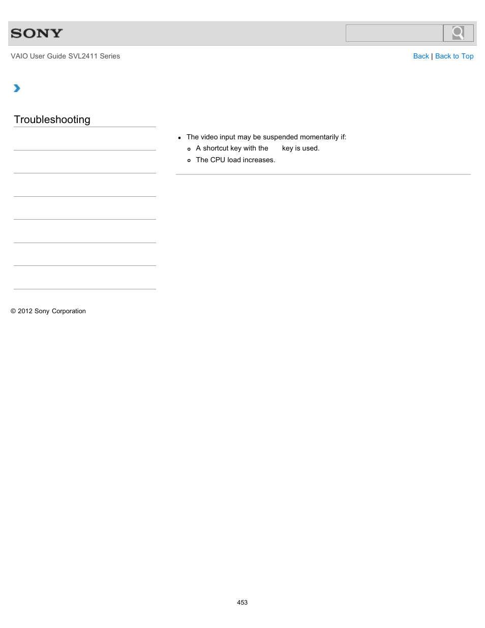 Troubleshooting | Sony SVL241190X User Manual | Page 453 / 522