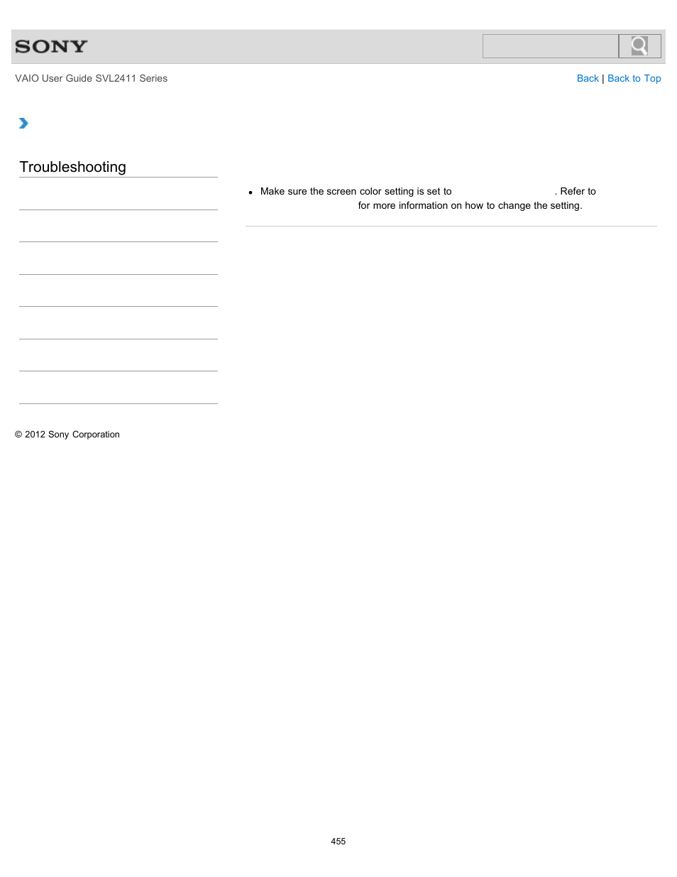 Troubleshooting | Sony SVL241190X User Manual | Page 455 / 522