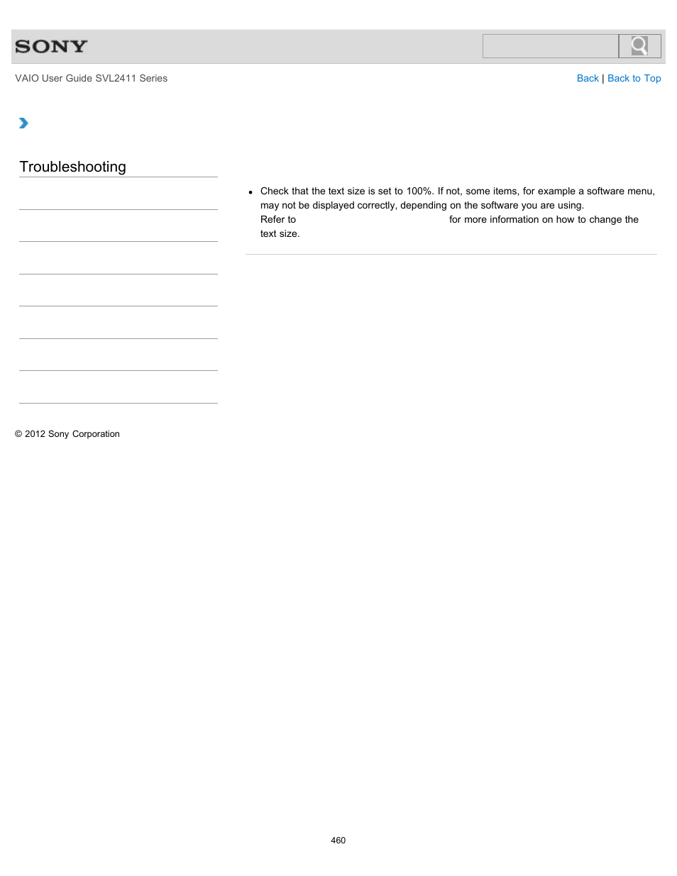 Troubleshooting | Sony SVL241190X User Manual | Page 460 / 522