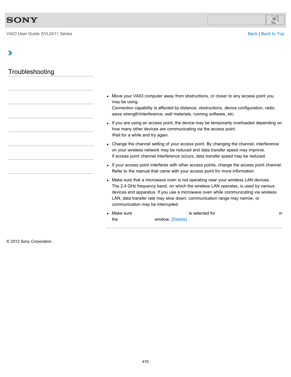 Slow, Troubleshooting | Sony SVL241190X User Manual | Page 470 / 522