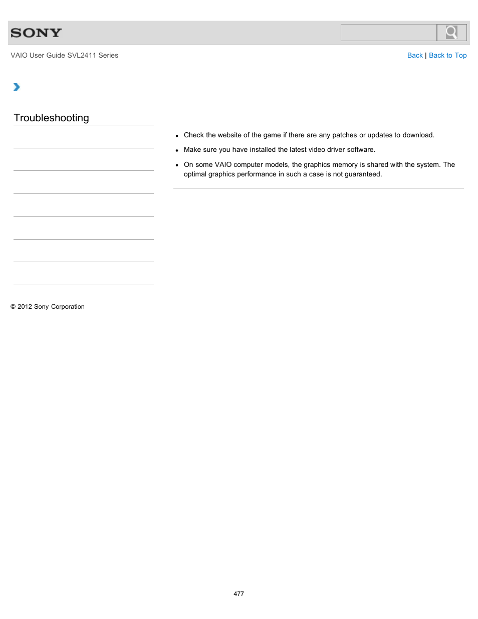 Troubleshooting | Sony SVL241190X User Manual | Page 477 / 522