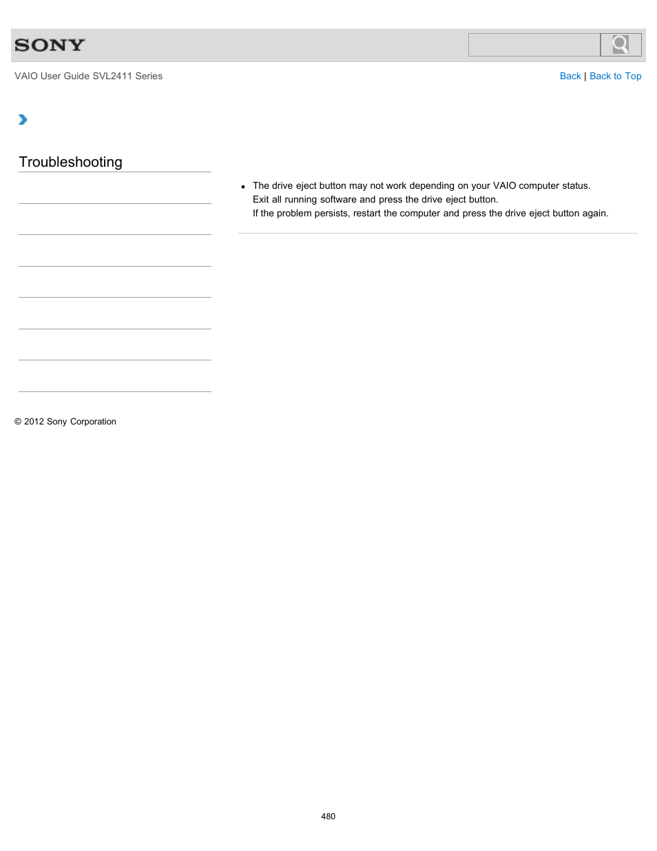 Troubleshooting | Sony SVL241190X User Manual | Page 480 / 522