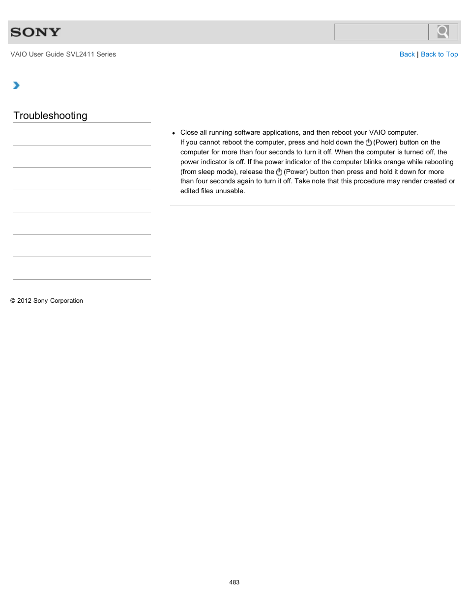 Troubleshooting | Sony SVL241190X User Manual | Page 483 / 522