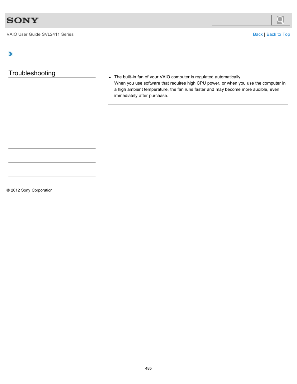 Why does the fan sound loud, Troubleshooting | Sony SVL241190X User Manual | Page 485 / 522