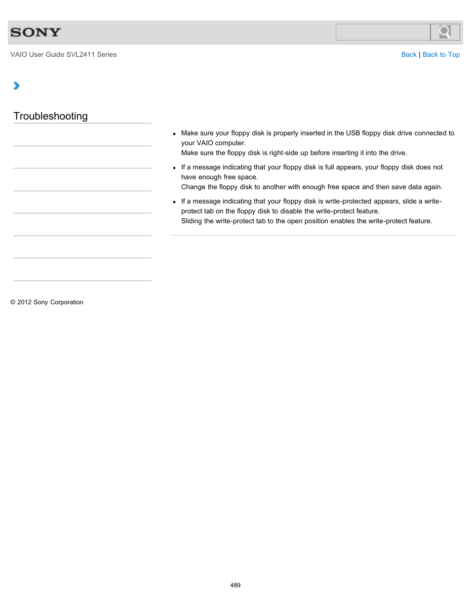 Troubleshooting | Sony SVL241190X User Manual | Page 489 / 522