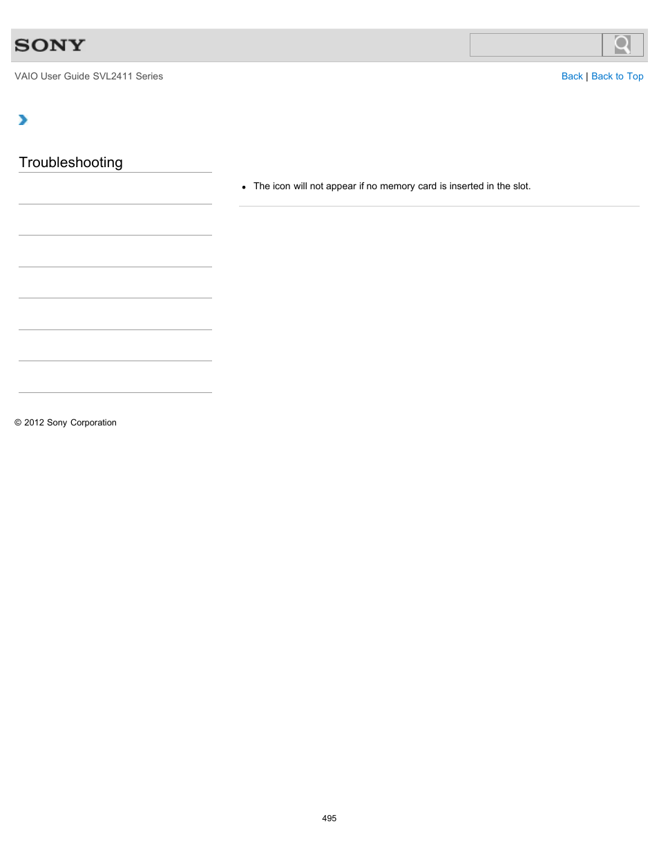 Troubleshooting | Sony SVL241190X User Manual | Page 495 / 522