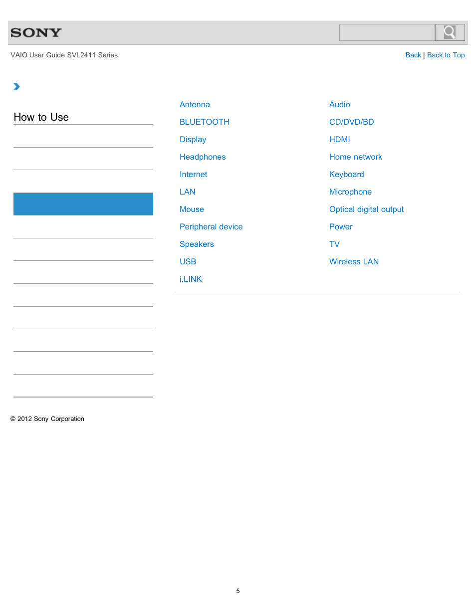 Connections, How to use | Sony SVL241190X User Manual | Page 5 / 522