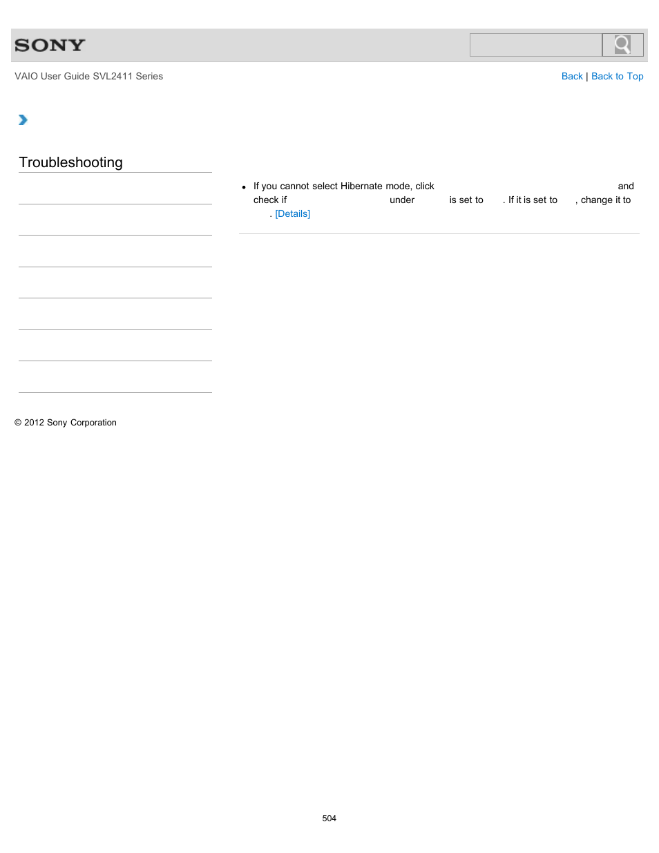 Troubleshooting | Sony SVL241190X User Manual | Page 504 / 522