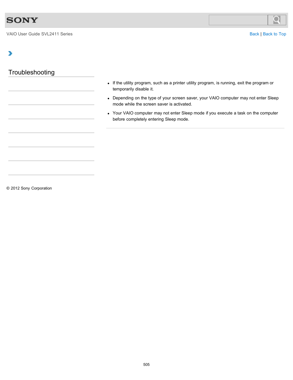 Troubleshooting | Sony SVL241190X User Manual | Page 505 / 522