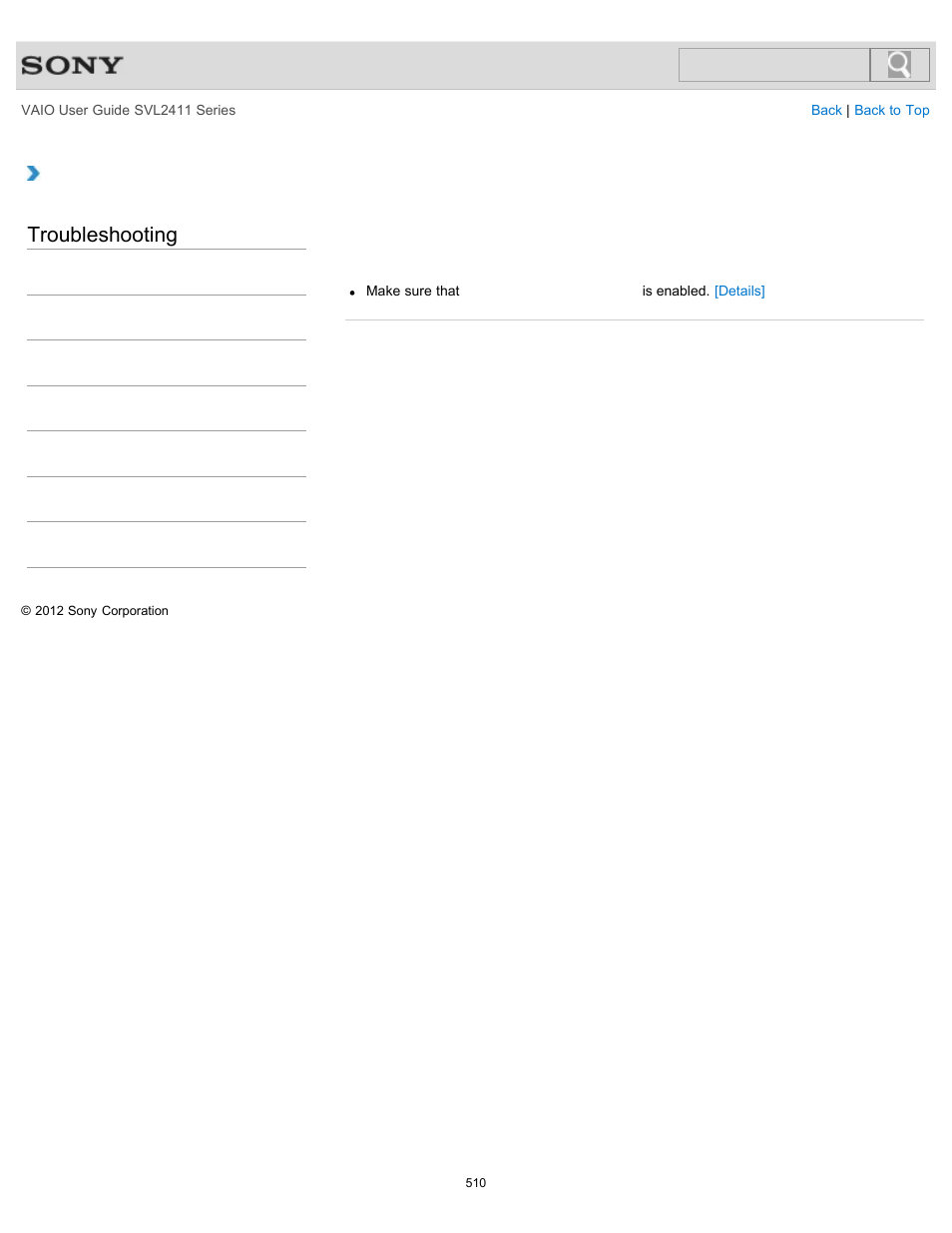 Supports usb charging, Troubleshooting | Sony SVL241190X User Manual | Page 510 / 522