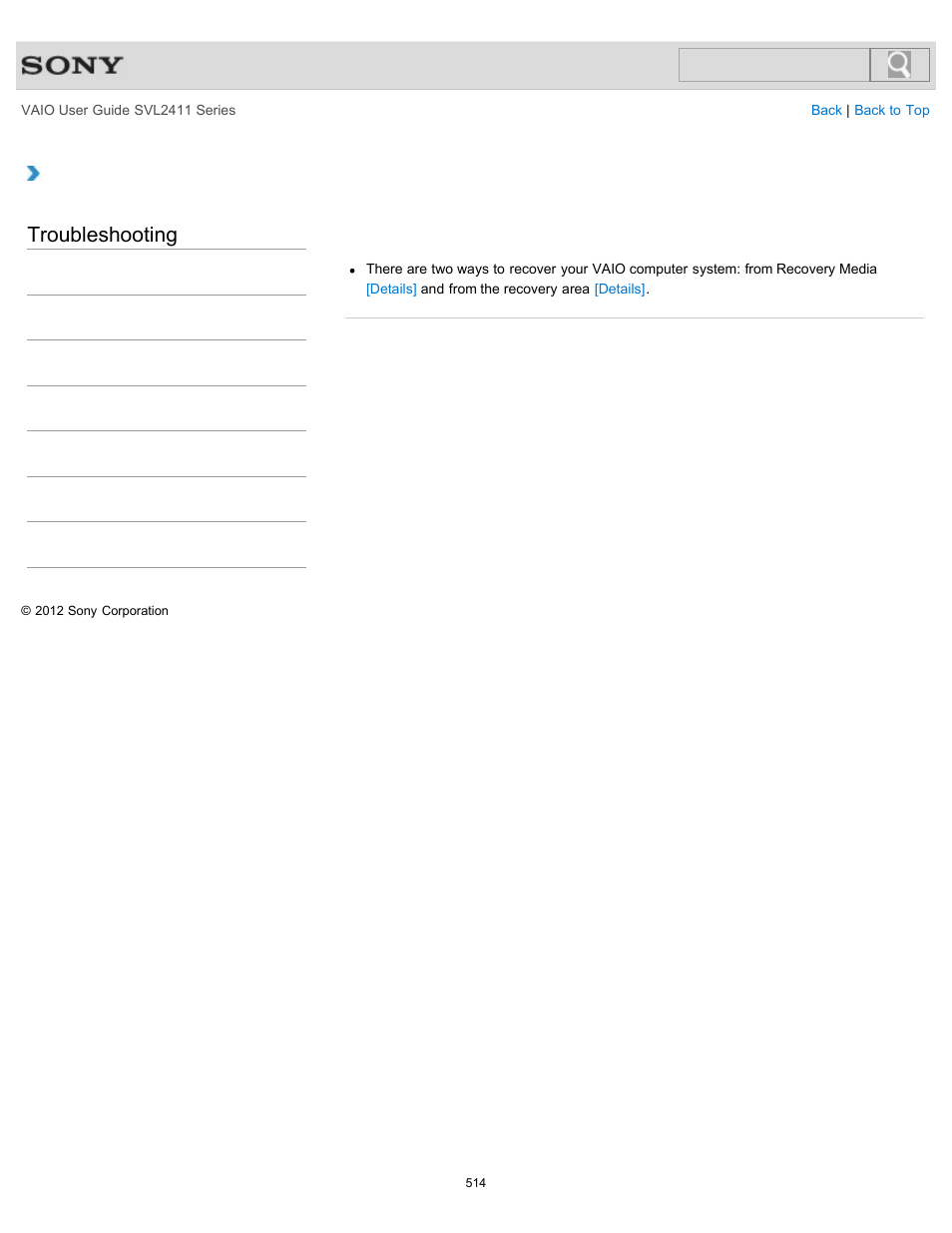 Troubleshooting | Sony SVL241190X User Manual | Page 514 / 522