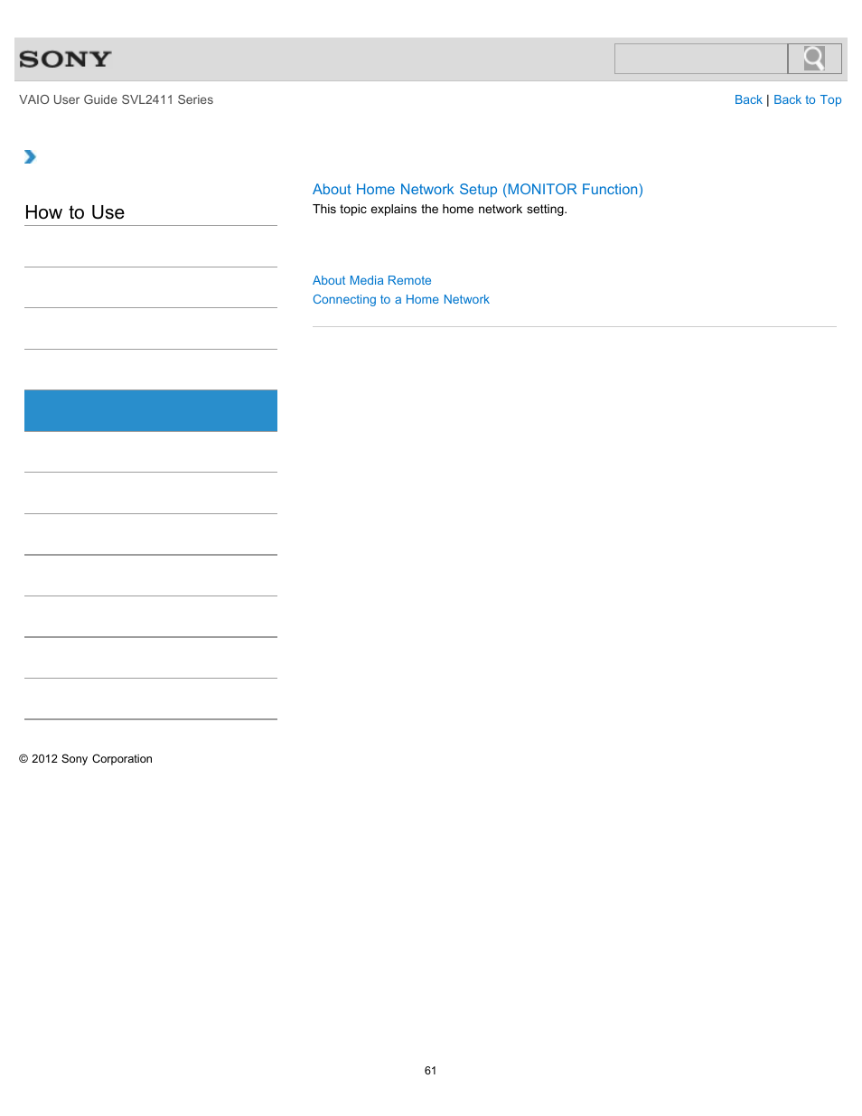 Home network, How to use | Sony SVL241190X User Manual | Page 61 / 522