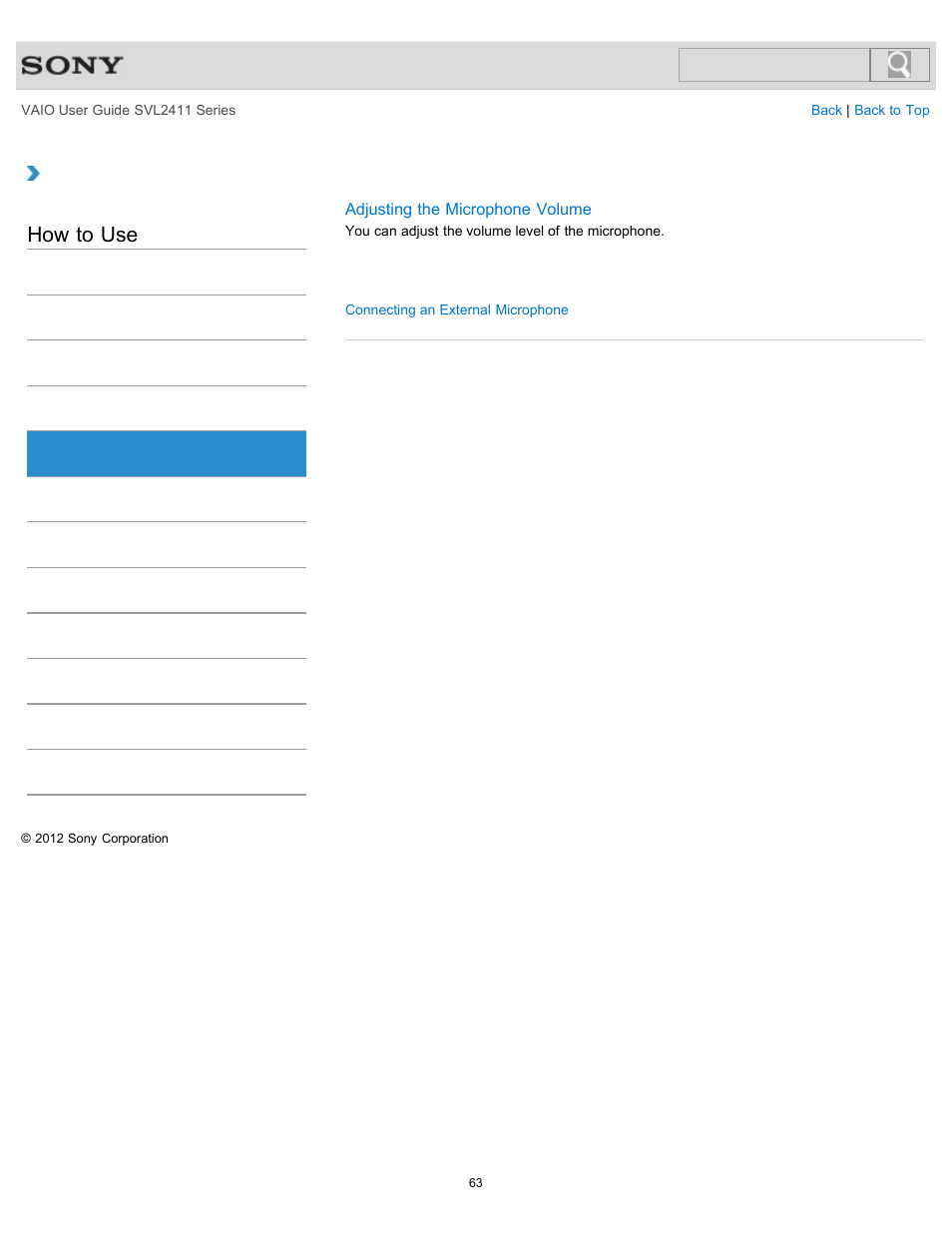 Microphone, How to use | Sony SVL241190X User Manual | Page 63 / 522