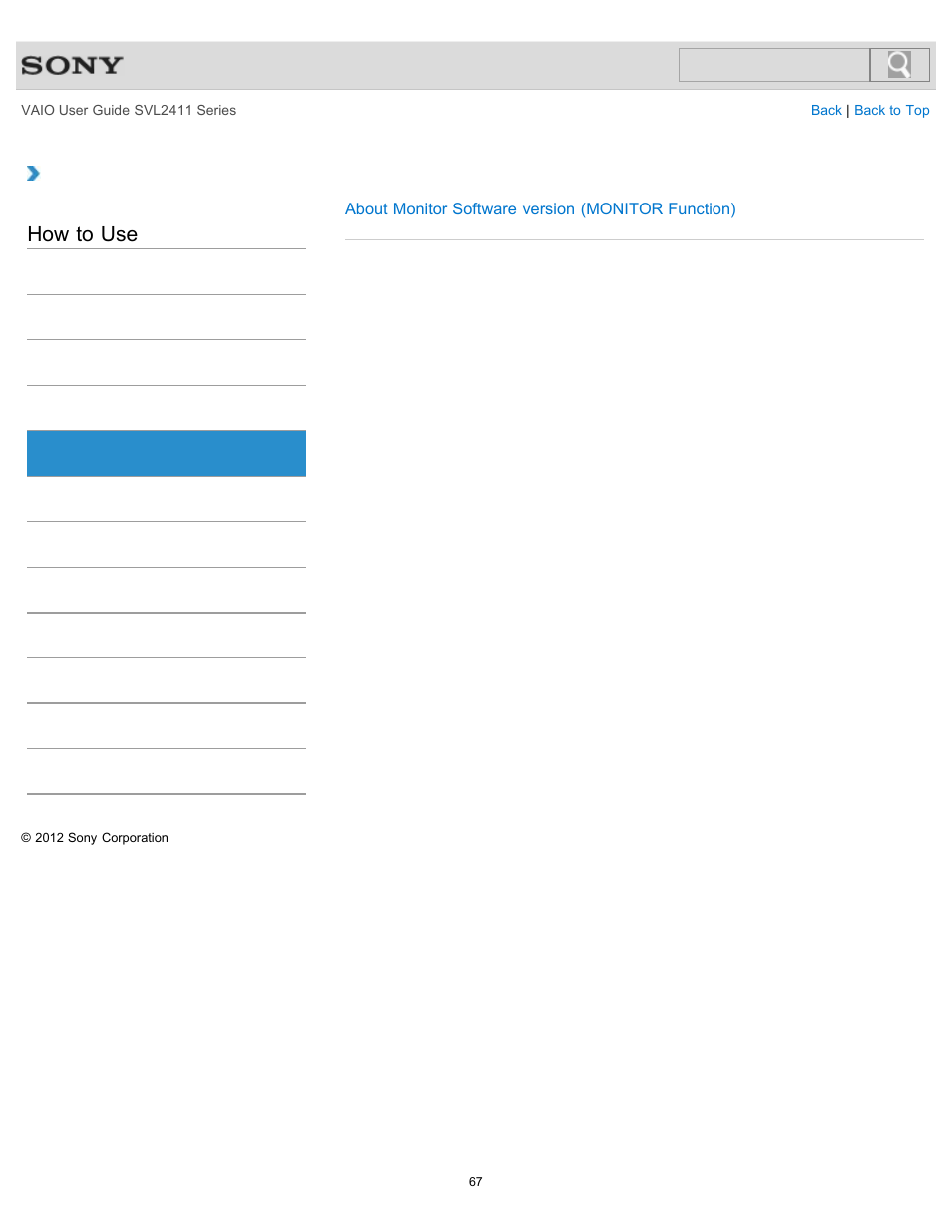 Software, How to use | Sony SVL241190X User Manual | Page 67 / 522