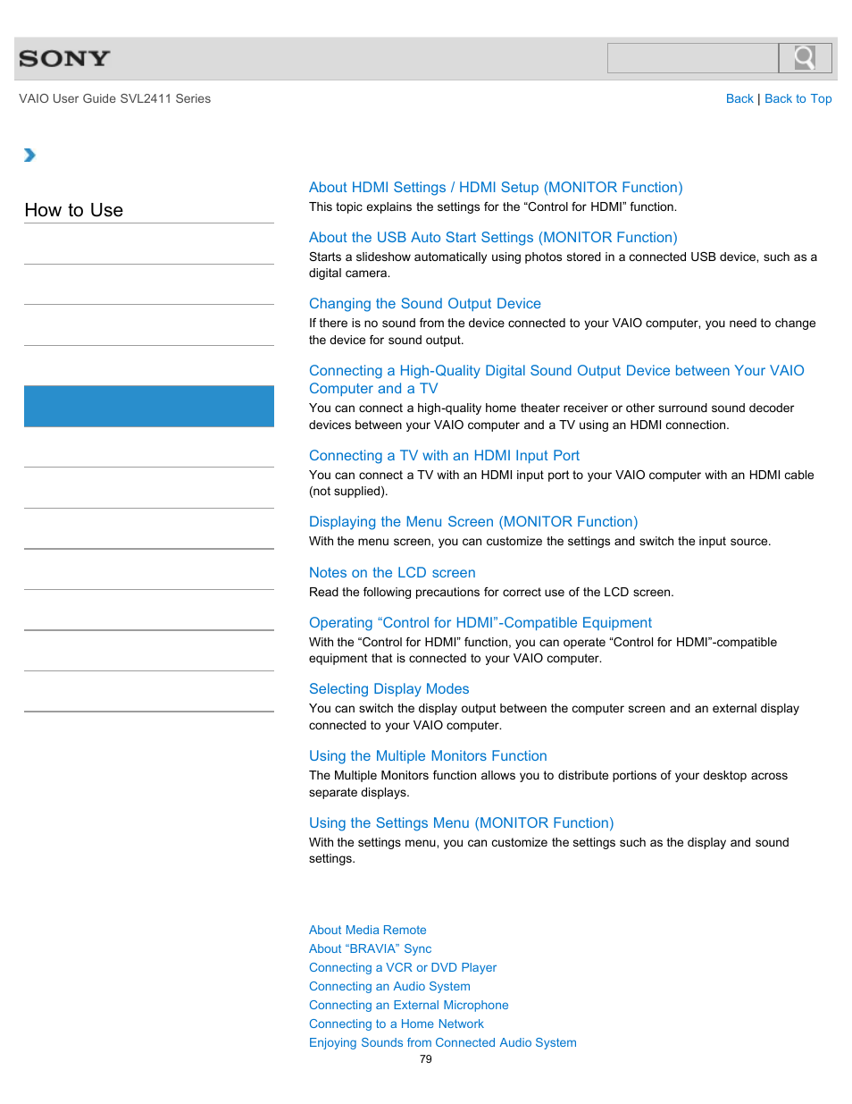 Peripheral device, How to use | Sony SVL241190X User Manual | Page 79 / 522