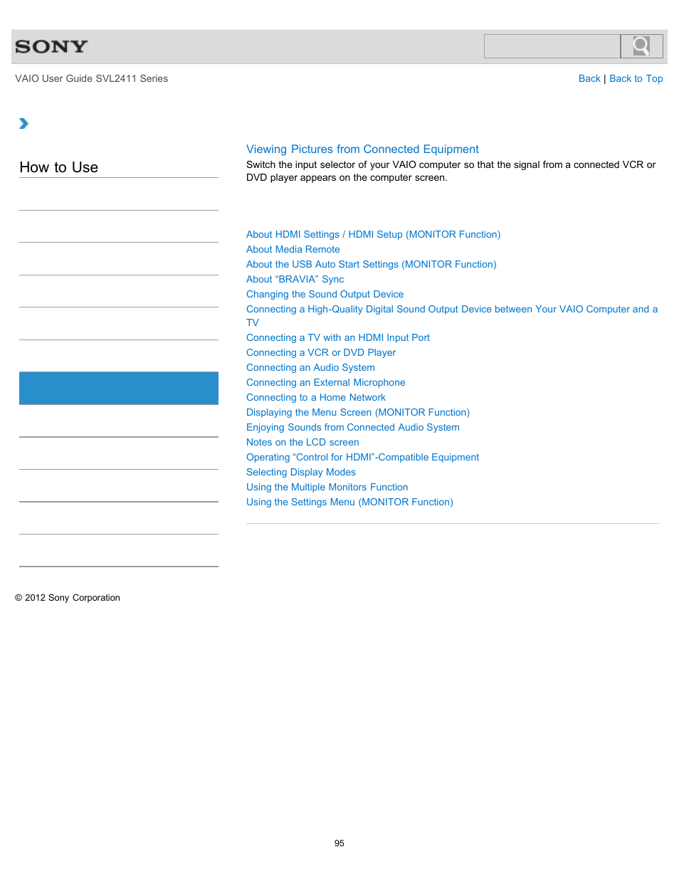 Peripheral device, How to use | Sony SVL241190X User Manual | Page 95 / 522