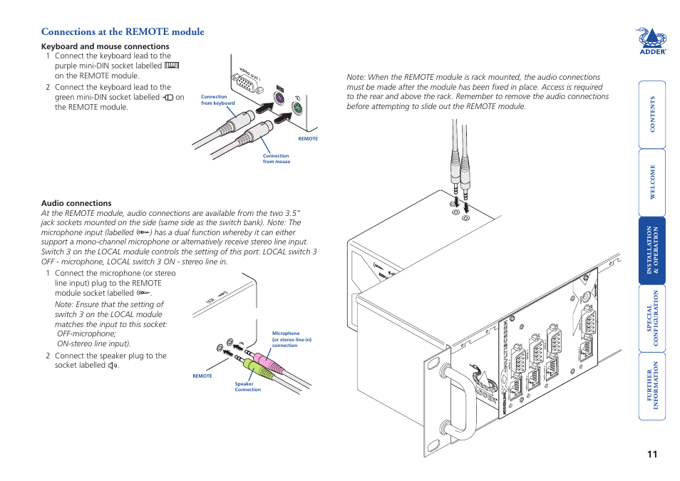 Connections at the remote module | Adder Technology X2 User Manual | Page 12 / 31