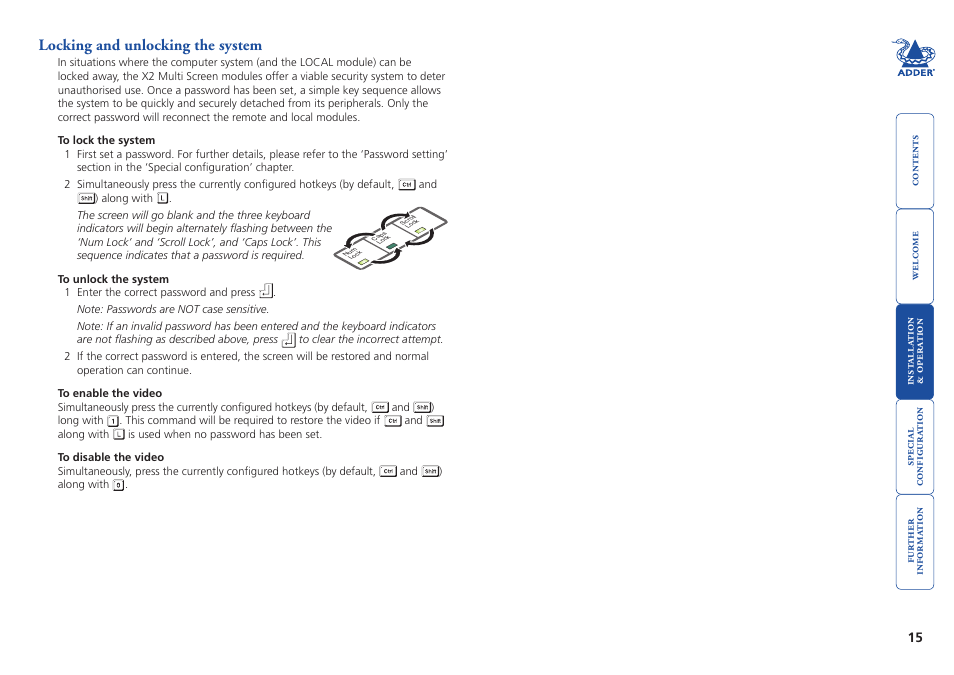 Locking and unlocking the system | Adder Technology X2 User Manual | Page 16 / 31