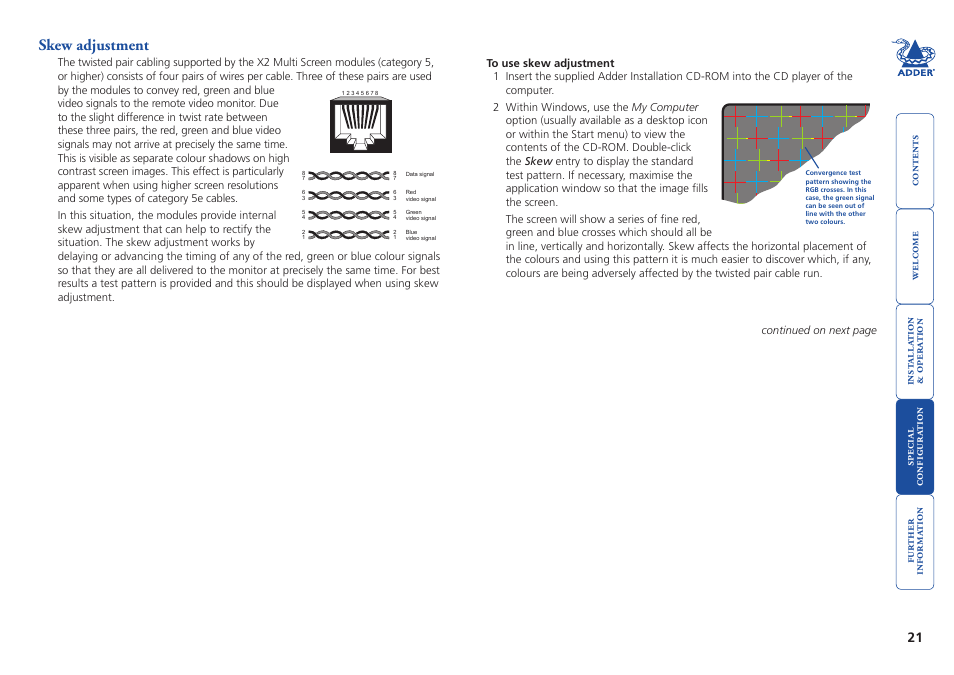 Skew adjustment | Adder Technology X2 User Manual | Page 22 / 31