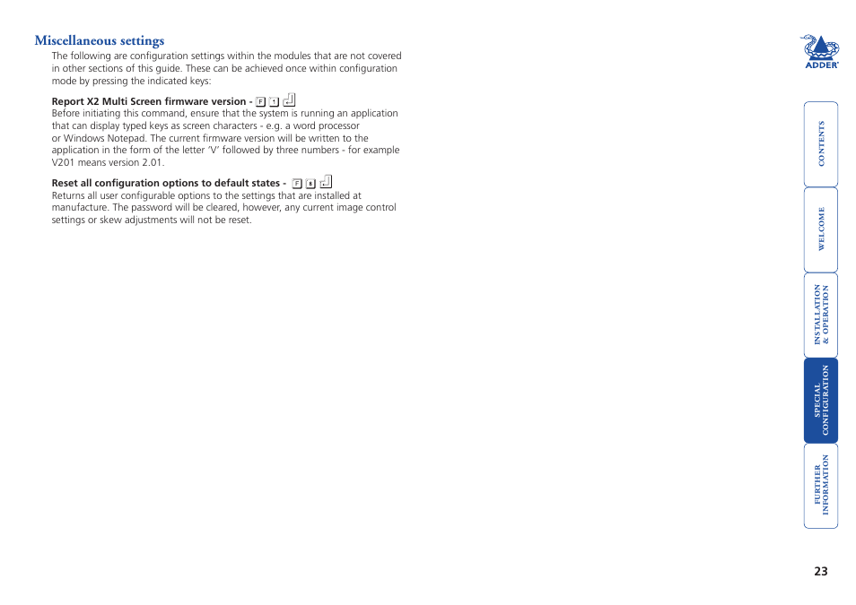 Miscellaneous settings | Adder Technology X2 User Manual | Page 24 / 31