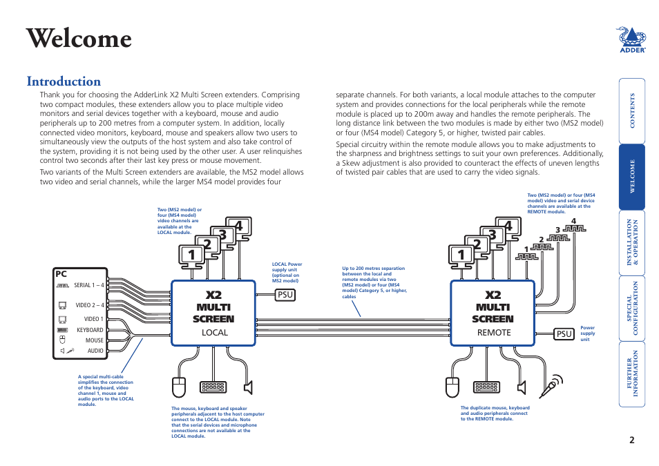 Welcome, Introduction | Adder Technology X2 User Manual | Page 3 / 31