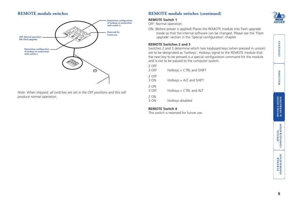Remote module switches | Adder Technology X2 User Manual | Page 7 / 31
