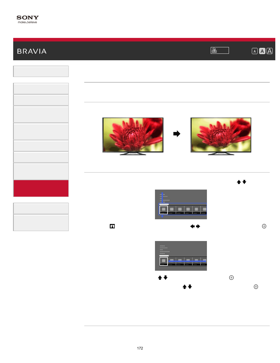 Setting screen size/position | Sony KDL-65W850A User Manual | Page 172 / 249