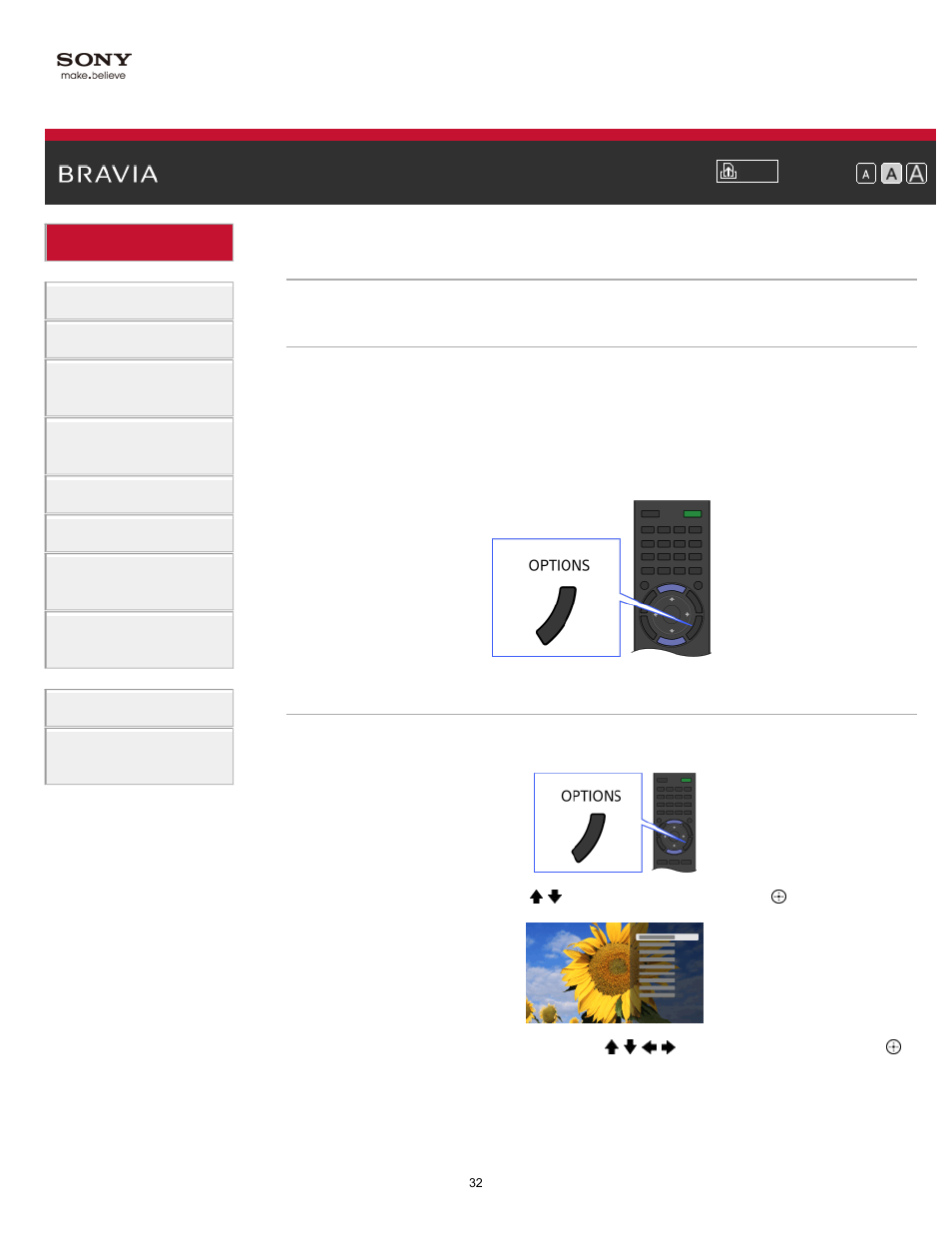 Useful options button | Sony KDL-65W850A User Manual | Page 32 / 249