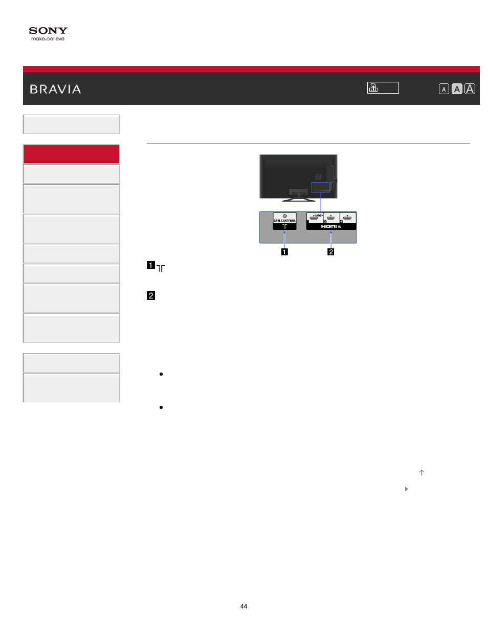 Bottom | Sony KDL-65W850A User Manual | Page 44 / 249