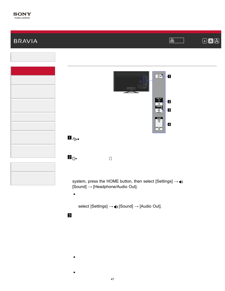 Right | Sony KDL-65W850A User Manual | Page 47 / 249