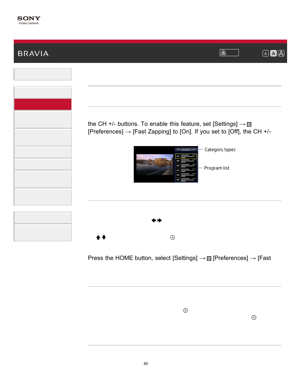 Selecting channels by the ch +/- buttons, Media | Sony KDL-65W850A User Manual | Page 60 / 249