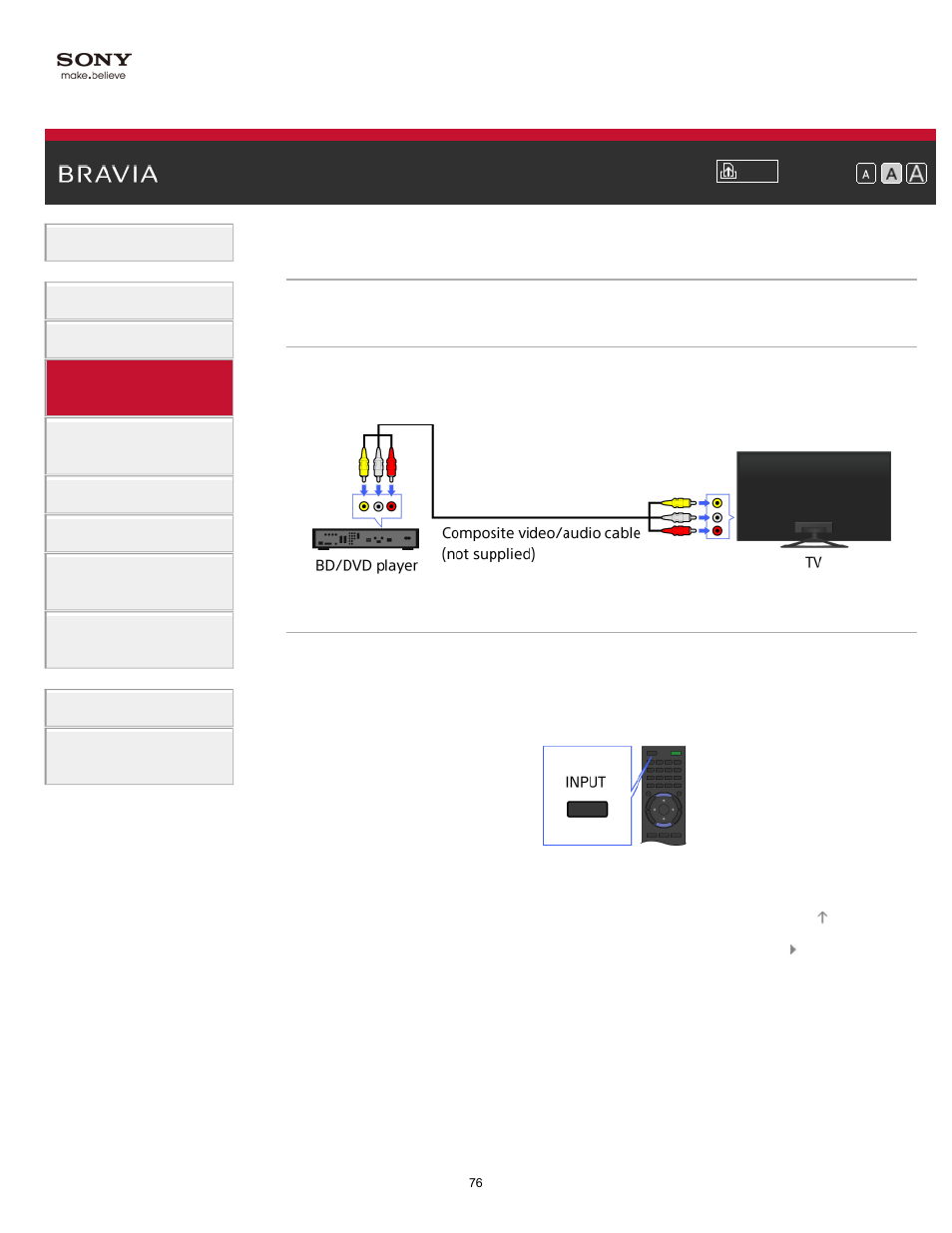 Composite connection | Sony KDL-65W850A User Manual | Page 76 / 249