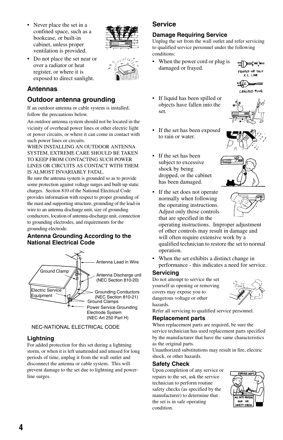 Antennas service, Outdoor antenna grounding | Sony DVP-NS575PB User Manual | Page 4 / 80
