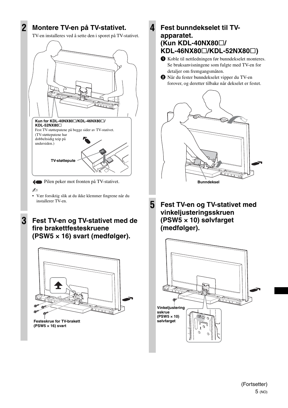 Montere tv-en på tv-stativet | Sony SU-46NX1 User Manual | Page 101 / 220