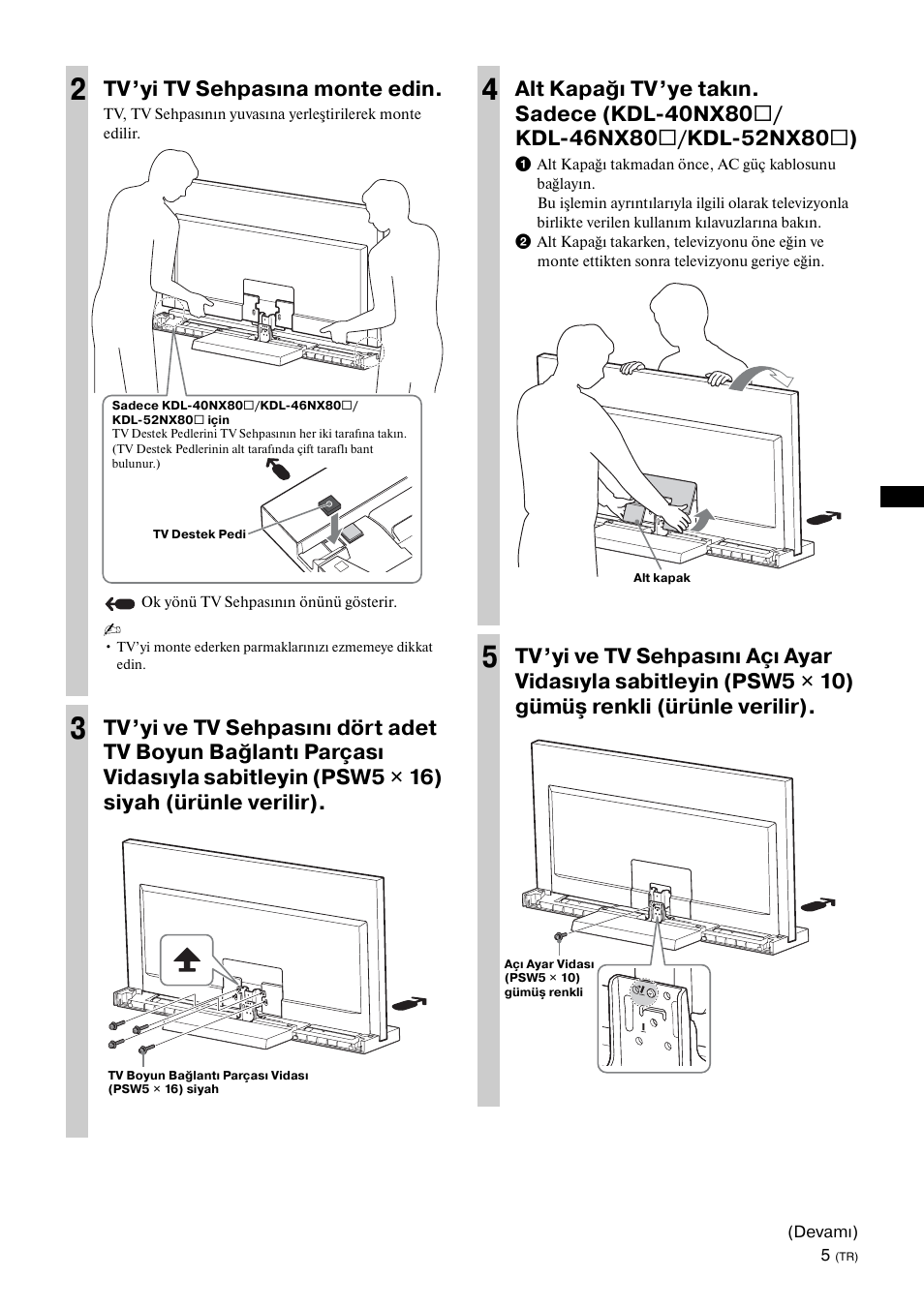 Tv’yi tv sehpasına monte edin | Sony SU-46NX1 User Manual | Page 117 / 220