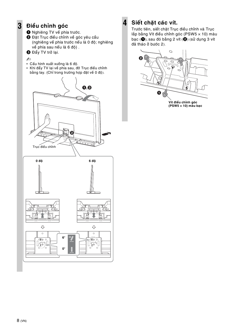 Ñieàu chænh goùc, Sieát chaët caùc vít | Sony SU-46NX1 User Manual | Page 168 / 220