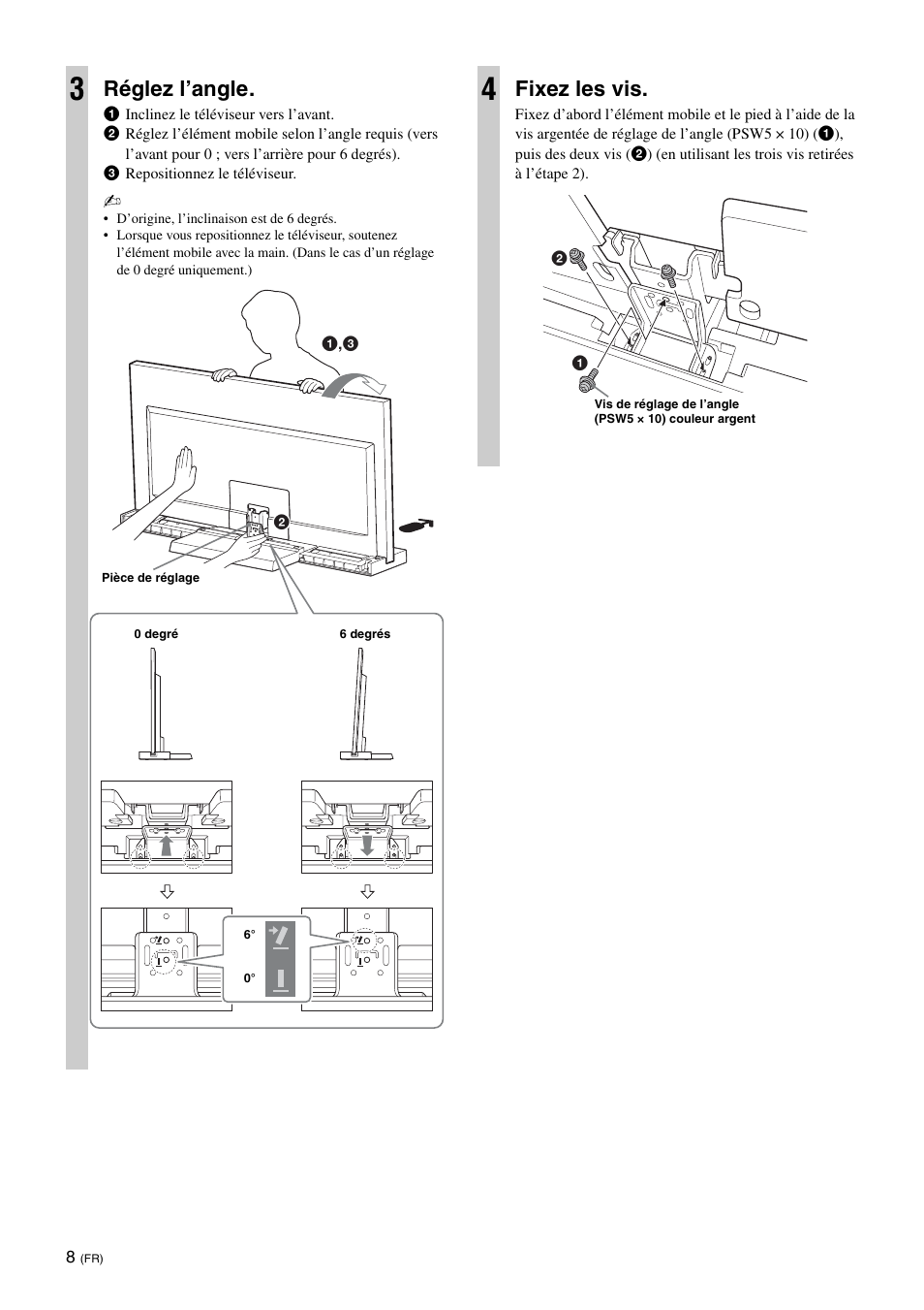 Réglez l’angle, Fixez les vis | Sony SU-46NX1 User Manual | Page 24 / 220