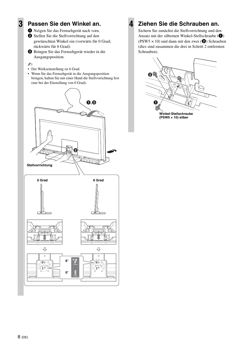 Passen sie den winkel an, Ziehen sie die schrauben an | Sony SU-46NX1 User Manual | Page 40 / 220