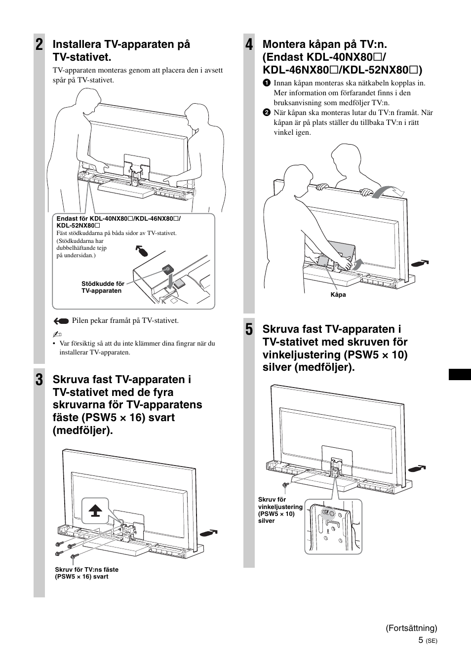 Installera tv-apparaten på tv-stativet | Sony SU-46NX1 User Manual | Page 61 / 220