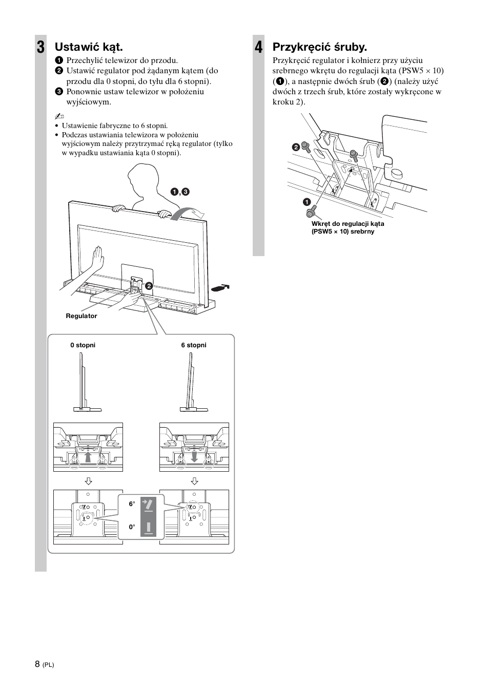 Ustawić kąt, Przykręcić śruby | Sony SU-46NX1 User Manual | Page 72 / 220