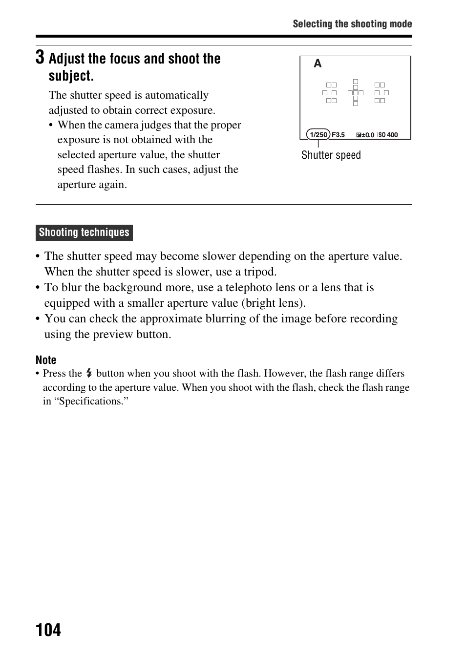Adjust the focus and shoot the subject | Sony SLT-A77VM User Manual | Page 104 / 242