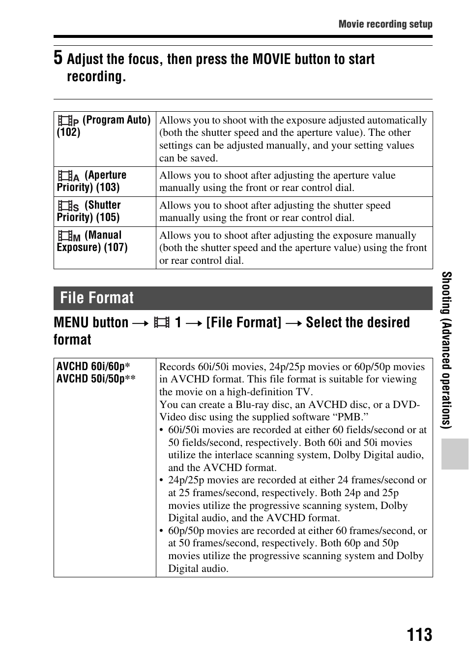 File format | Sony SLT-A77VM User Manual | Page 113 / 242